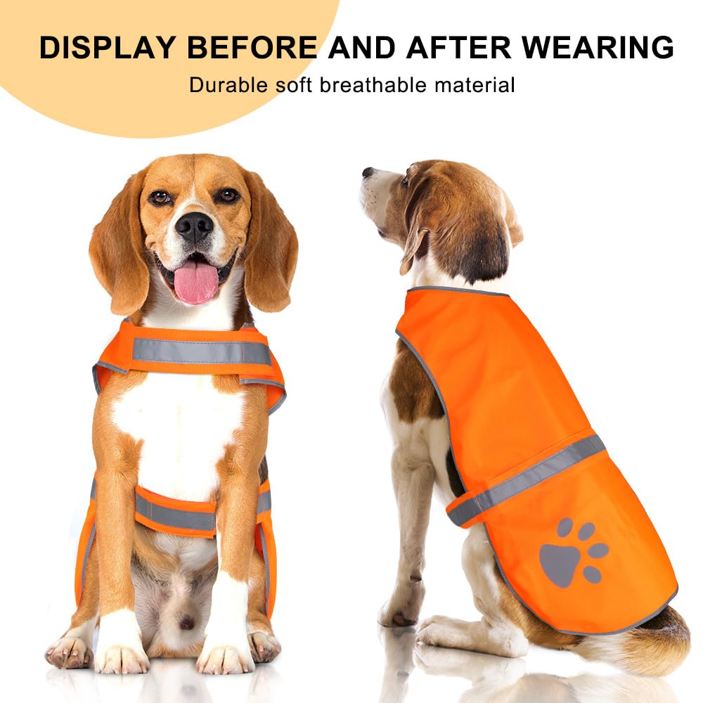 HIGO Reflective Dog Vest - Breathable Dog Safety Jacket, High Visibility Dog Hunting Vest, Adjustable Dog Coat for Outdoor Walking Jogging Camping (Orange, Small)