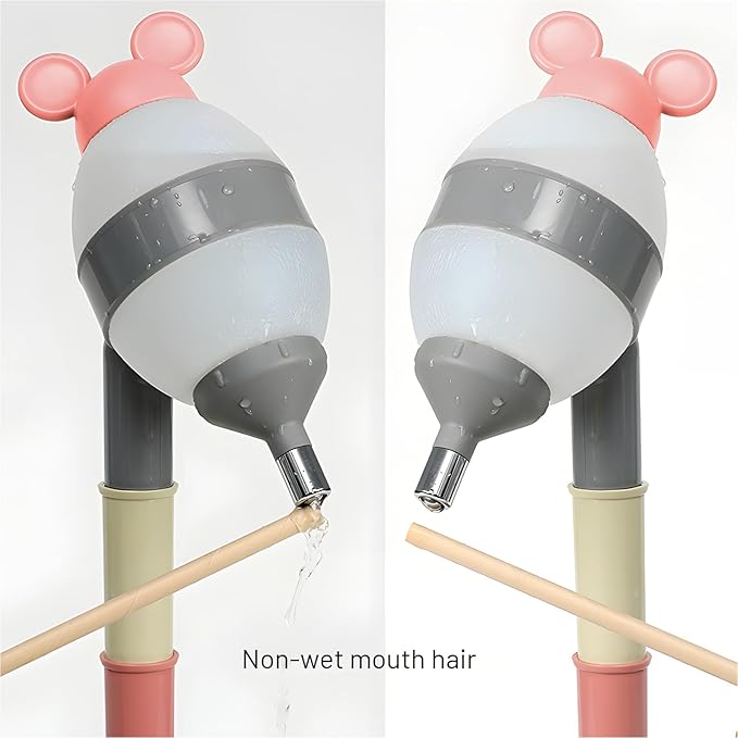 NACOCO Pet Standing Water Dispenser - Cat Dog Standing Bowl with Detachable Pole Automatically Feeding Water Height Adjustable(Grey-Pink Ear)