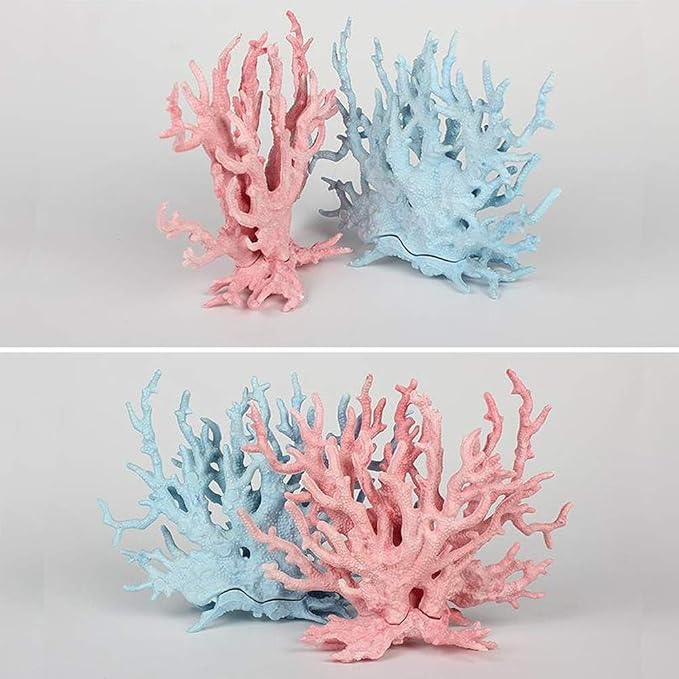 kathson Aquarium Coral Decor Pink and Blue Fake Coral Ornaments Artificial Plants Fish Tank Resin Decorations (2 Pack)