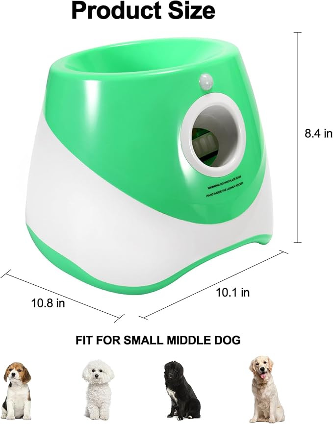 Automatic Ball Launcher for Dogs - Interactive with 6 Mini Tennis Balls (Green)