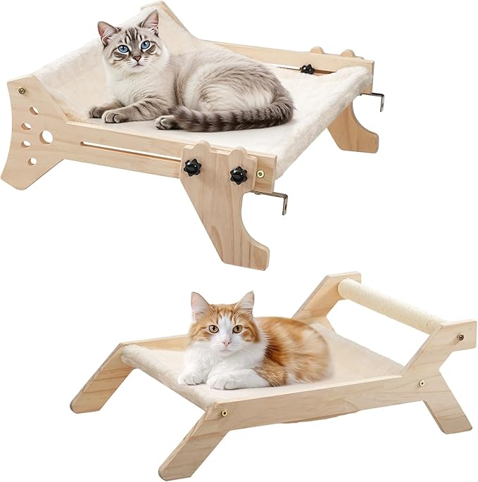 HOOBRO Cat Window Perch, Set of 2, Cat Window Hammock with Support Legs, Cat Hammocks for Indoor Use, Cat Beds with Soft Plush for Window and Floor, Natural NL44CS03