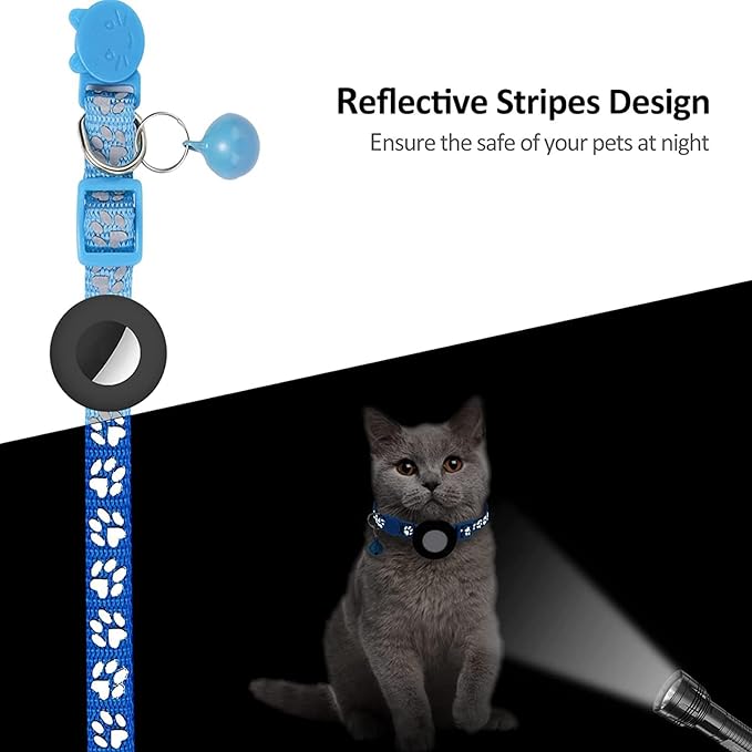 GPS Tracker for Cats, Mini GPS Pet Tracker with Collar, IP68 Waterproof Cat Trackers Collar,No Monthly Fee,Work with Apple Find My(iOS Only),Smart Trackers for Pets(Blue)