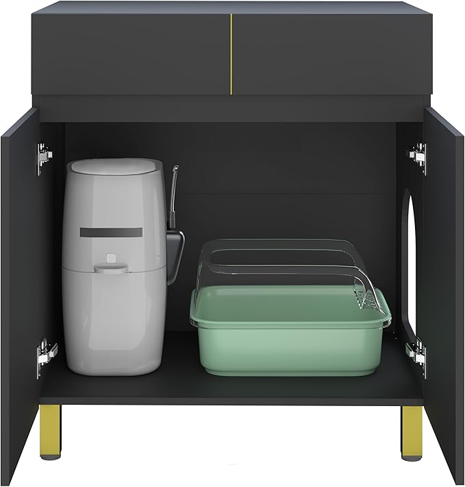 Large/Tall Litter Box Enclosure, Modern Wooden Litter Box Furniture for XL Litterbox with Drawer as Sideboard Cabinet (Black)