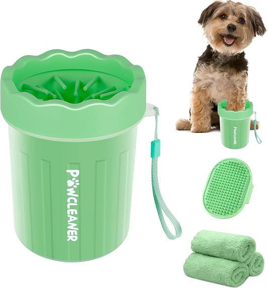 Dog Paw Cleaner, Washer, Muddy Pet Foot Cleaner for Small Medium Large Breed Dogs/Cats (with 3 absorbent towel) (Light Green, Small)