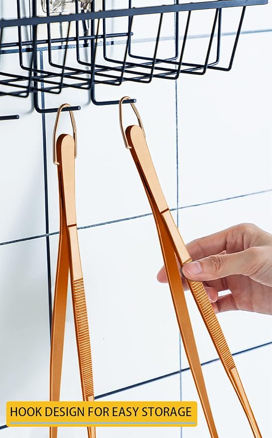 JETKONG 2 Pcs 12-Inch Kitchen Tweezers Cooking Tweezer Tongs Stainless Steel Long Food Tweezers (Rose Gold)