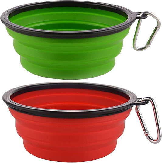 Guardians Large Collapsible Dog Bowls, 34oz Travel Water Food Bowls Portable Foldable Collapse Dishes with Carabiner Clip, 2 Pack (Green+Red)