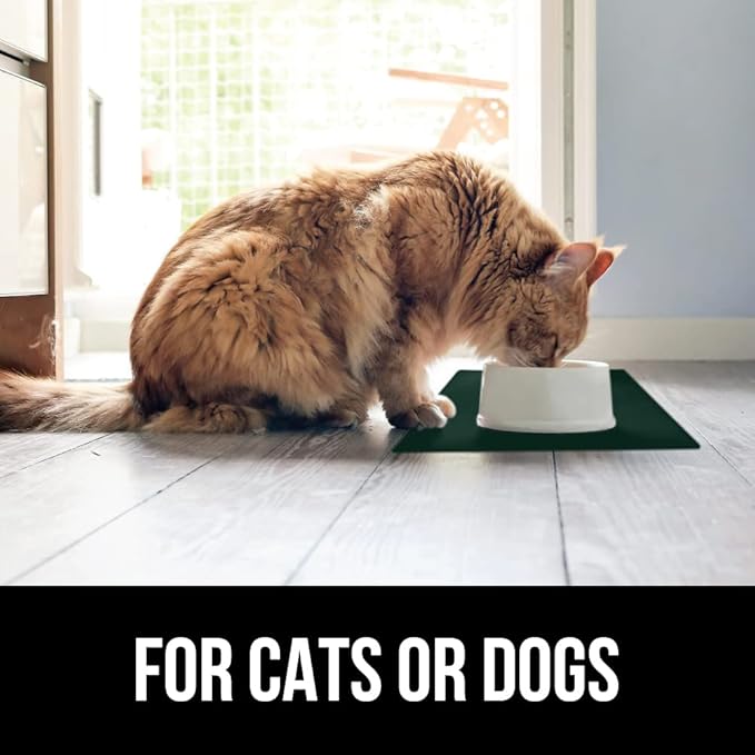 GORILLA GRIP 100% Waterproof Raised Edge BPA Free Silicone Pet Feeding Mat, Dog Cat Food Mats Contain Spills Protects Floors, Placemats for Cats and Dogs Water Bowl, Pets Accessories 23x15 Green