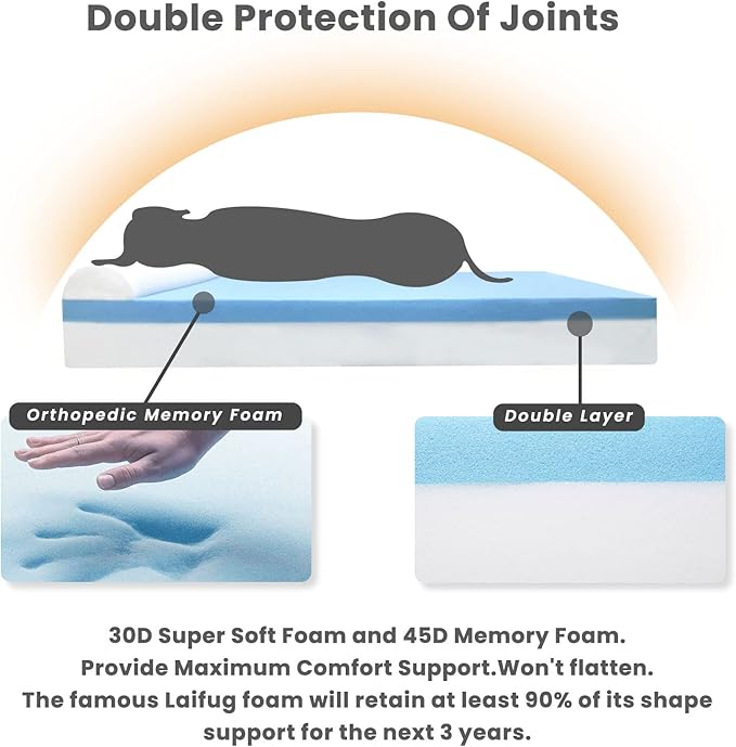 Laifug Orthopedic Memory Foam Extra Large Dog Bed with Pillow and Durable Water Proof Liner & Removable Washable Cover & Smart Design (Medium (34"x22"x7"), Black and White Plaid)