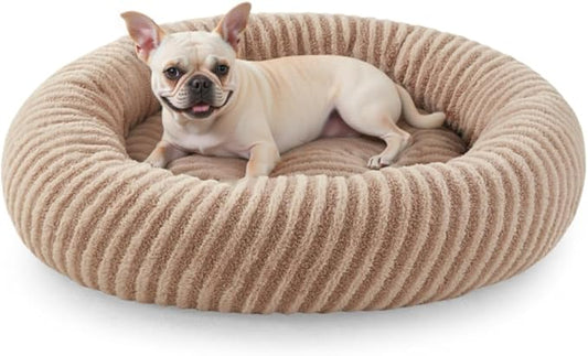 MIXJOY Donut Medium Dog Beds Medium Sized Dogs, Round Pet Beds with Removable Washable Cover, Faux Fur Cat Bed with Anti-Slip Bottom, 30"x30"x8", Beige