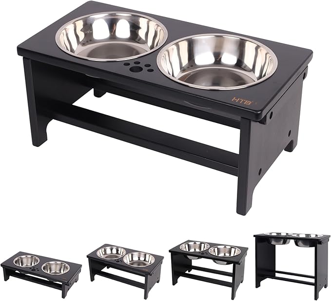 HTB Elevated Dog Bowls,Raised Dog Bowl Stand with 2 Stainless Steel Bowls,Elevated Raised Dog Bowls for Large Medium Small Sized Dogs