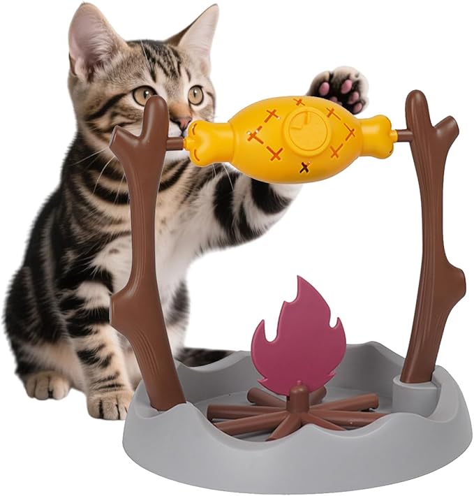 DFQ Cat Treat-Dispensing Slow Puzzle Feeder Bowls,Unique Rotatable Roast and Flame,Cognitive Training Game,Enrichment Interactive Stimulation Toys for Indoor Kitty
