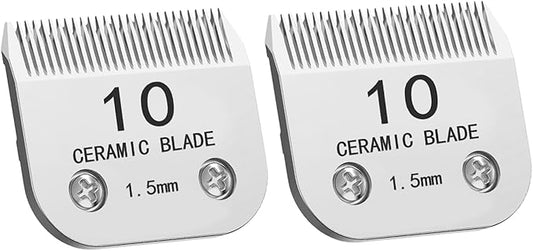 2 Pack Size 10# Detachable Clipper Ceramic Blades, Dog Grooming Clipper Replacement Blades Compatible with Andis Dog Clippers, Wahl KM Series Clippers, Oster A5, Cut Length 1/16"(1.5mm) Silver