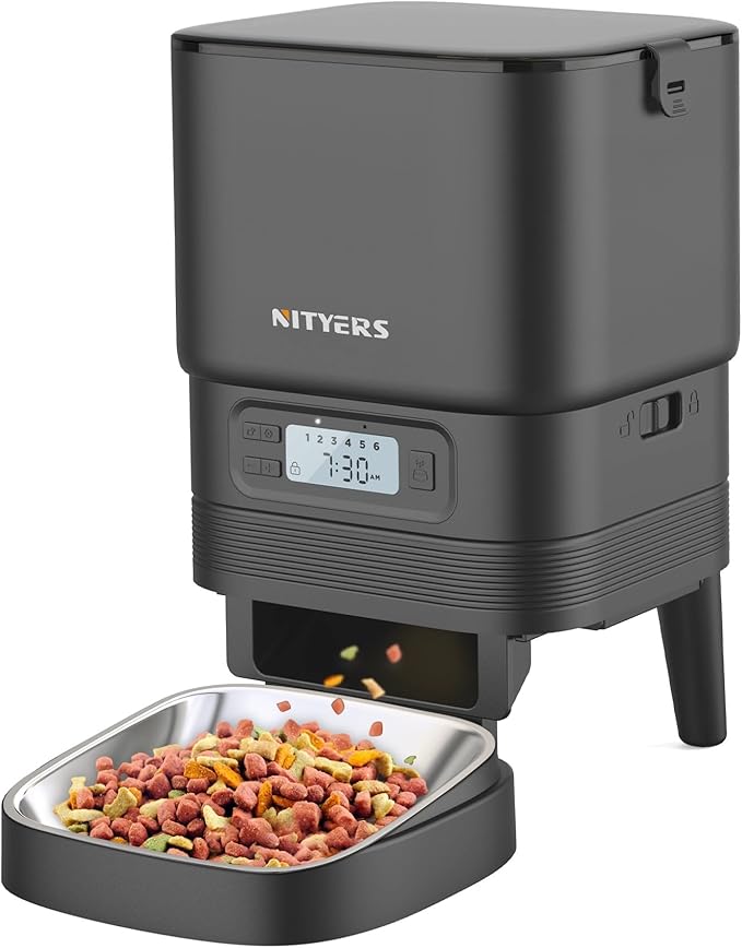 Automatic Cat Feeder - Nityers 4L Timed Cat Dry Food Dispenser with Stainless Steel Bowl,1-6 Meals Per Day, Programmable Portion Size, Detachable Washable, Auto Pet Feeder for Cats and Small Dogs
