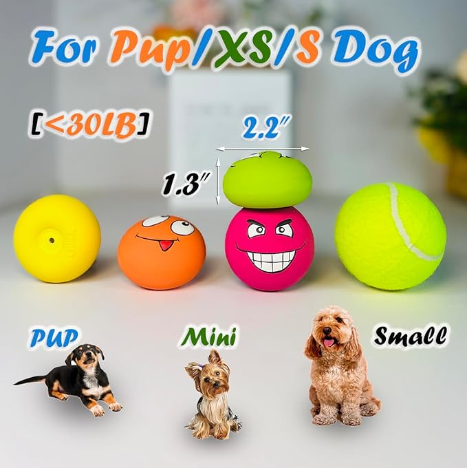 Small Squeaky Dog Toys for Small Dogs Toys, Soft Latex Small Dog Squeaky Toys, Flat Squeaky Dog Balls for Small Breeds, Smile Face Puppy Squeaky Toys 6PCS