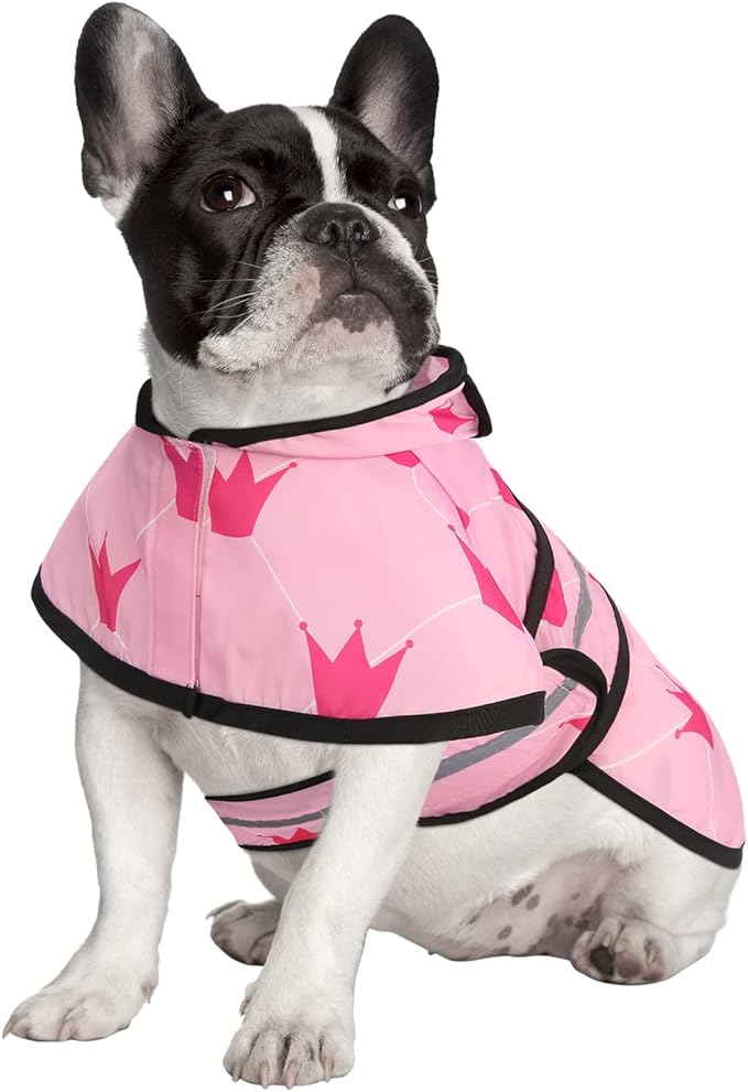 HDE Dog Raincoat Jacket Reflective Adjustable Hooded Pet Poncho Rain Coat with Leash Hole for Small to X-Large Dogs Princess - M
