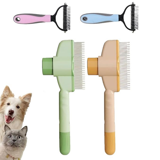 Brush For Cats 2pcs Pet Cats Dogs Brush Comb Flea Comb, With Long & Short Stainless Steel Metal Teeth Cat Combs for Indoor,for Shedding And Tangles, Self-Cleaning Pet Comb Comfort And Safety (5)