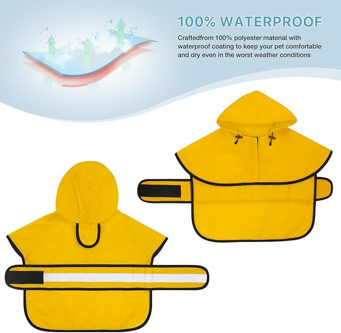 Hooded Dog Raincoat - Reflective Dog Rain Jacket Lightweight Puppy Raincoats Waterproof Rain Coat for Dogs (Small, Yellow)