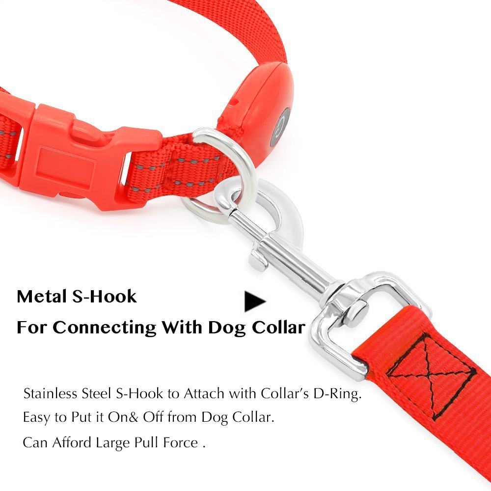 Illumifun LED Dog Leash, USB Rechargeable Light Up Dog Lead, 47.2inch Nylon Glowing Pet Leash for Your Night Dog Walking (RedⅠ)