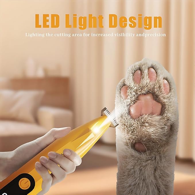 Dog Paw Trimmer, Low Noise Paw Hair Trimmer for Dogs with LED Light Wireless Pet Shaver, Suitable for Claws, Ears, Face, HIPS and Eyes(Orange)