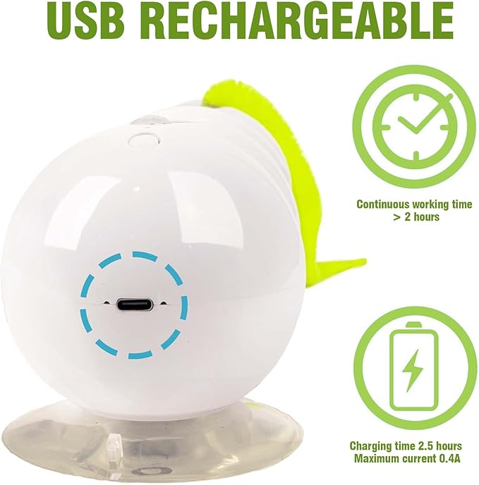 Whirlie Cat Toy, Interactive Rotating Kitten Toy with Suction Cup, Automatic Moving Cat Worm for Indoor Cats to Stimulate Hunting Instincts & Reduce Boredom