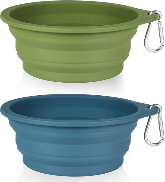 SLSON 2Pack Collapsible Dog Bowl,Integrated Molding Travel Bowl No Plastic Rim Pet Feeding Bowls for Walking Traveling Outdoors,600ML (Navy Blue+Dark Green)