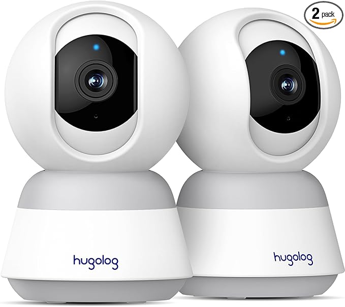 Hugolog 3K 5MP Indoor Pan/Tilt Security Camera with Auto-Focus(2pcs),Ideal for Baby Monitor/Pet Camera/Home Security,Starlight Color Night Vision,Human/Pet AI,Noise Reduction,US Cloud,Works with Alexa