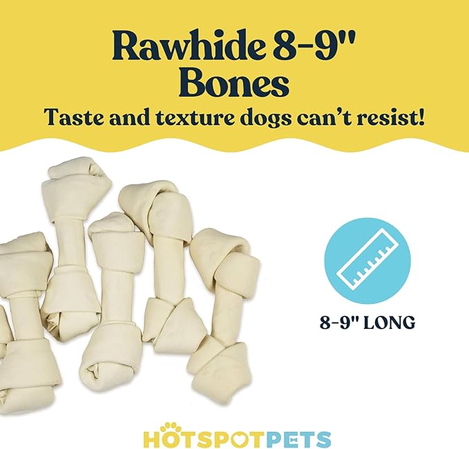 hotspot pets 8-9 Inch Large Rawhide Dog Chew Bones - (20 Pack) Made from Grass Fed Cows - Great for Dental & Oral Care for Aggressive Chewers Large Dogs