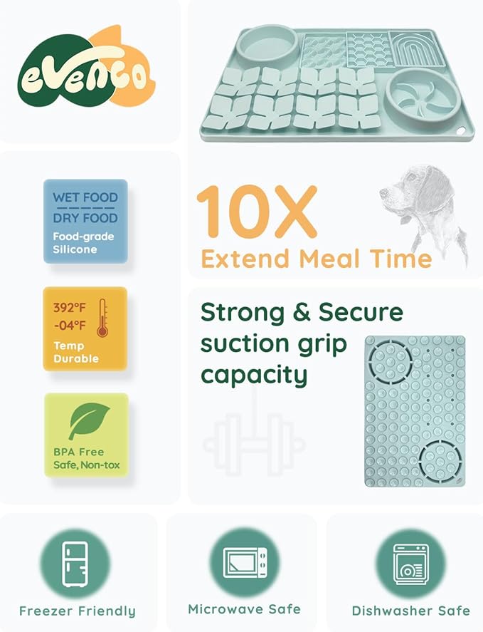 Slow Feeder Bowl, Silicone Lick Mat with Suction Cups for Dog Cat, Snuffle Mat for Pet Smell Training, Puzzle Toys for Bored Puppy,Interactive Sniff Mat for Slow Eating & Keep Busy, Mint Green