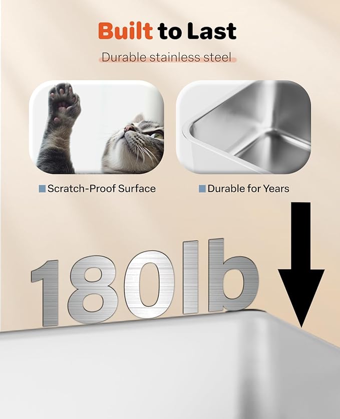 Stainless Steel Litter Box with Lid, 23.5" L x 15.8" W x 12.6" H, XL Metal Cat Box for Big Cats, High Sided Kitty Litter Box with Scoop & Pee Pads, Non-Sticky, Anti-Leakage, Easy to Clean (Gray)
