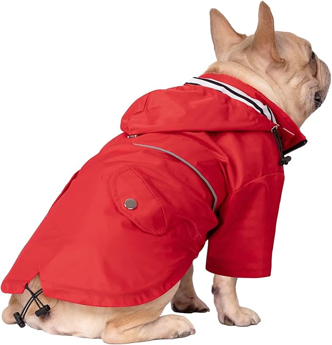 HDE Dog Raincoat Poncho Double Layer Zip Rain Jacket with Removable Hood, Leash Hole for Small to 3XL Dogs and Puppies Red - S