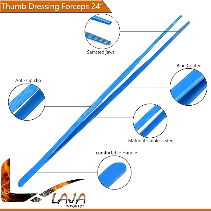 (Huge Jumbo Aquarium Aqua Tweezers) Thumb Dressing Forceps Serrated 24" Long Blue Coated for Educational Use