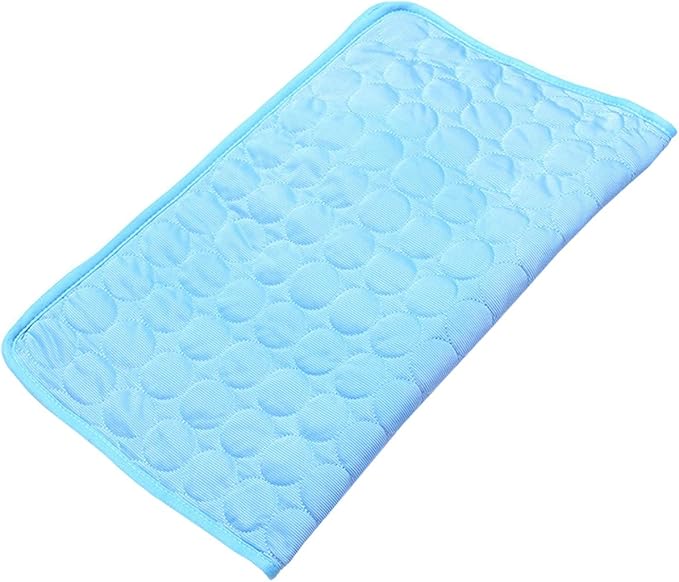 Wontee Dog Cooling Mat Pet Ice Silk Pad Washable Summer Sleeping Bed for Crate, Bed, Sofa, Indoor & Outdoor Floor, Car Seats (Blue + Grey, L)