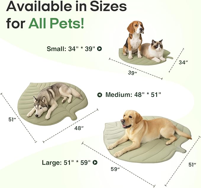 Dog Cooling Mat - Large Leaf Shaped, Washable, Non-Slip, Summer Pad for Dogs and Cats, Lightweight