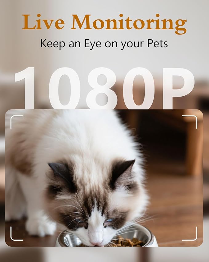 Yakry Automatic Cat Feeder with Camera - 5G WiFi Easy Setup App Control Cat Dry Food Dispenser with Stainless Steel Bowl, 17 Cups, HD 1080P Video with Night Vision for Small Pets Indoor