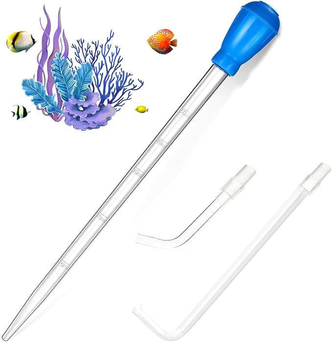 KABASI Coral Feeder Fish Feeder Waste Clean Tool, 50ml Manual Acrylic Pipette Suction Dropper with 2PCS Extension Pipes for Fish Tank Cleaning, Water Changer Waste Remover for Aquarium