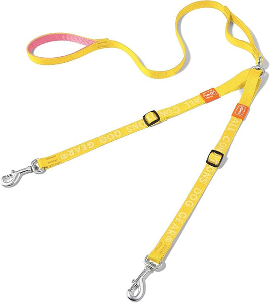 HOWGO Double Dog Leash, No Tangle 360° Swivel, Adjustable Two Padded Handles, Double Clip Dog Leash Coupler Splitter for Small and Medium Breeds (Yellow, 2/3'' x 4.8 FT)