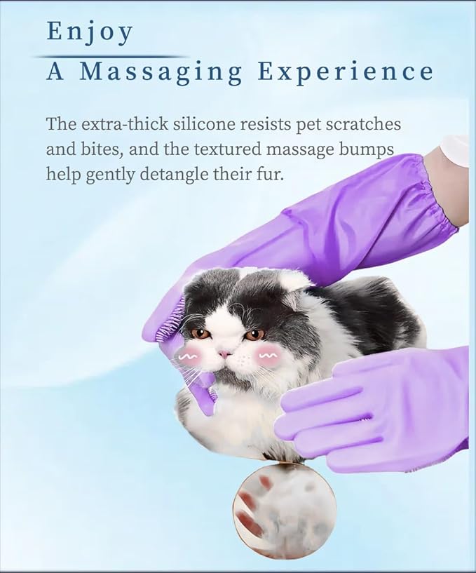 Dog Bathing Gloves - Long-Sleeved Silicone Gloves, High-Density Massage Column Design, Suitable for Bathing, Massaging and Combing Cats and Dogs at Home or in Pet Shops