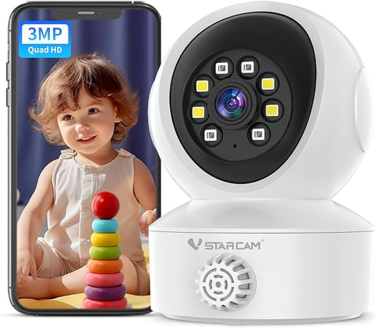 VSTARCAM 2K Indoor Security Camera with Smoke Detection, Pet Camera, 360° View, Motion Detection, IR Night Vision, 2-Way Audio, 2.4G WiFi, Home Indoor Camera with Phone APP, Cloud Storage