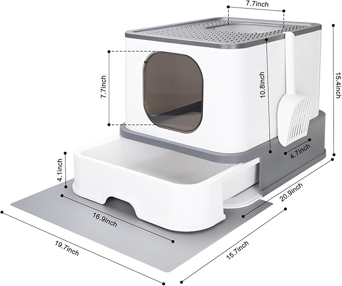 RIZZARI Cat Litter Box Stainless Steel Top-Entry : Leak-Proof Enclosed Design Reduces Odor, for Indoor Cats & Owners (Dark Gray)