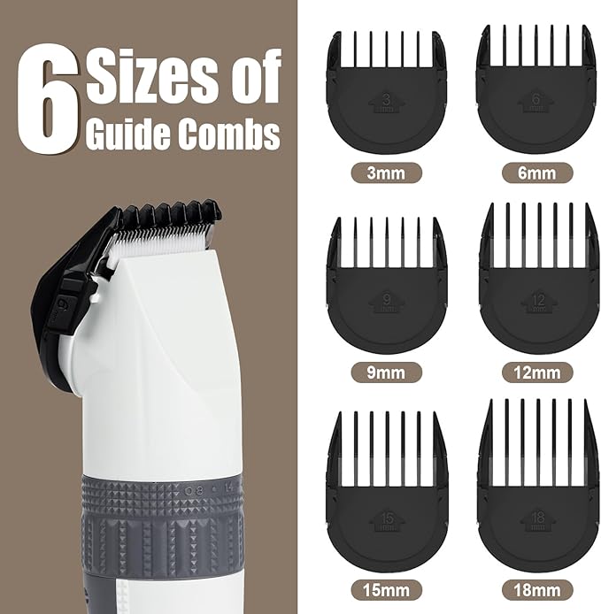 Dog Grooming Clippers, Low Noise, Electric Quiet, Adjustable Clipper Comb, Rechargeable Cordless Dog Hair Clippers for Dogs Cats Pets (White)