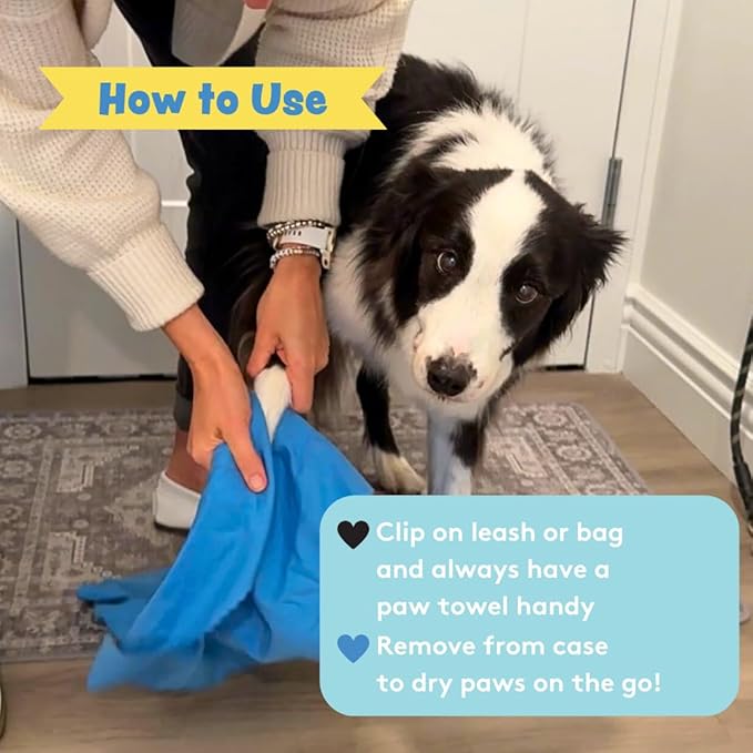 Sweet Paws Portable Dog Paw Towel, Lightweight & Super Absorbent Microfiber, Clips onto Leash, Quick Drying Towel for Dogs Paws with Silicone Case, Dry Dog’s Paws on The Go - Small - Newport Navy