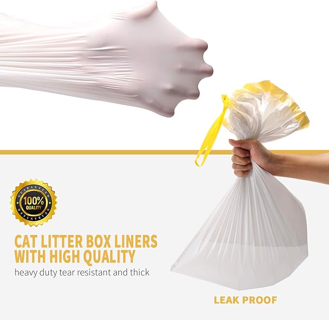 KONE Cat Litter Box Liners, 14 Count Jumbo Extra Durable Large Drawstring Kitty Litter Pan Bags Cat Waste Litter Bags Pet Supplies 36" x 18"