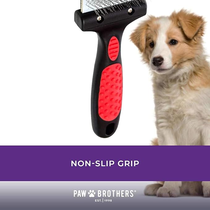 Ryan's Pet Supplies Paw Brothers Double Sided Firm Flex Slicker Brush, Professional Grade, Angled Stainless Steel Pins, Comfort Grip, Flexible Head, Firm, Large