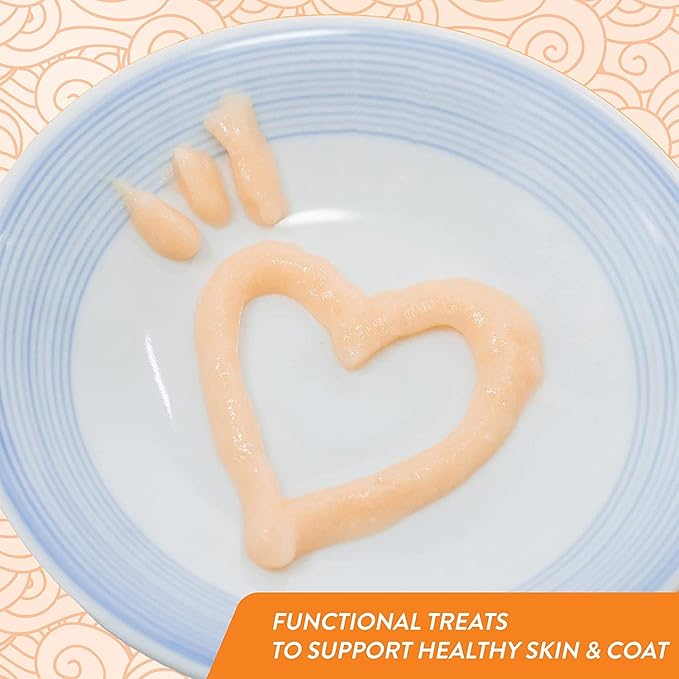 INABA Churu for Skin and Coat Lickable Purée Natural Cat Treats with Omega Oils, Taurine and Green Tea, 0.5 Ounces Each - 2 Flavor Variety Pack (24 Tubes)