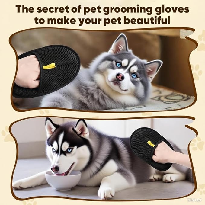 2025 Upgraded Pet Hair Removal Glove |Double-Sided – Reusable Grooming & Bathing Glove for Dogs and Cats |Soft Silcone Touch |Easy Deshedding and Cleaning Mitt (Black, 5 PCS)