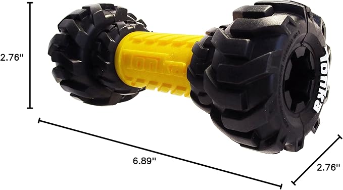 Tonka Axle Tread Dog Toy with Interactive Feeder, Lightweight, Durable and Water Resistant, 7 Inches, for Medium/Large Breeds, Single Unit, Yellow/Black