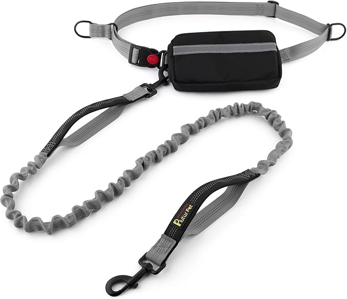 Plutus Pet Hands Free Dog Leash, Soft Padded Dual Handle Retractable Bungee Leash with Reflective Stitches, Adjustable Wasit Leash for Dog Walking Running Jogging, for Medium Large Dogs