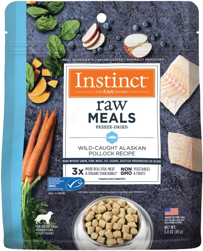 Instinct Freeze Dried Raw Meals, Natural Dry Dog Food, Grain Free - Wild Caught Pollock, 3 oz. Bag
