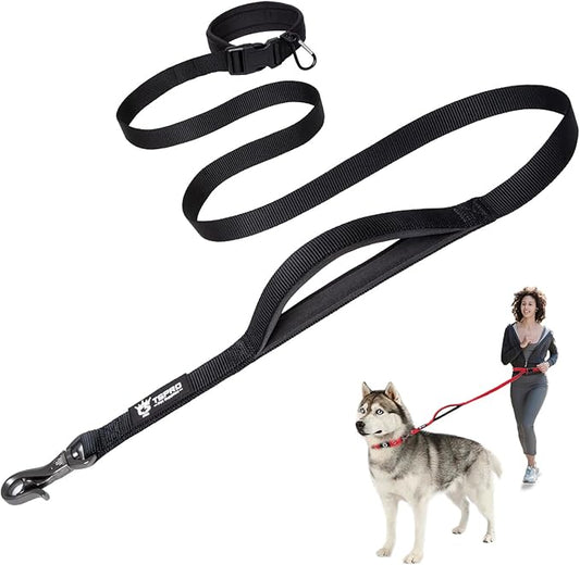 TSPRO Hands Free Dog Leash for Medium to Large Dogs, Adjustable Durable Leash with Comfortable Safety Padded Handle, Heavy Duty Metal Clasp for Walking, Running, Training (Black)