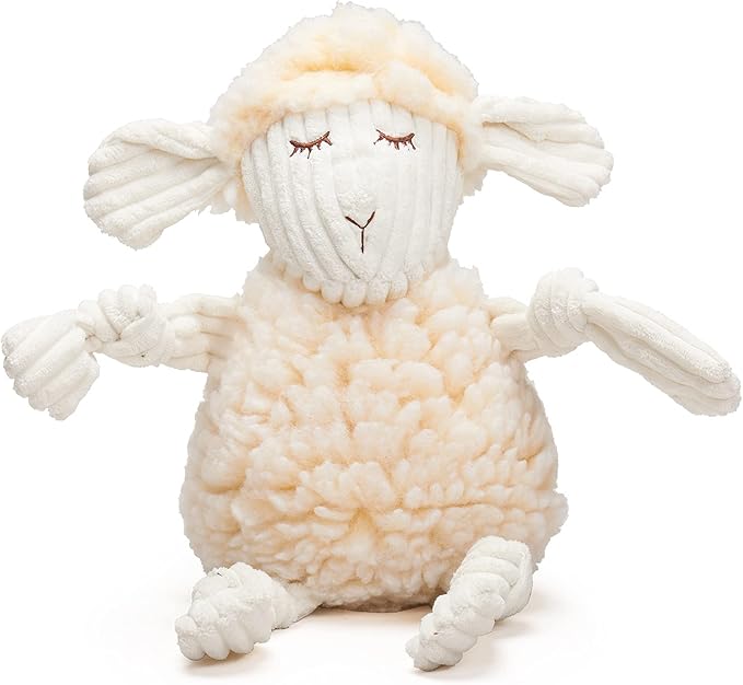 HuggleHounds Plush Dog Toy - Fuzzy Dog Toy, Soft Fleece, Interactive Durable Stuffed for Small and Large Breeds with Squeaker - Louise Lamb, Large